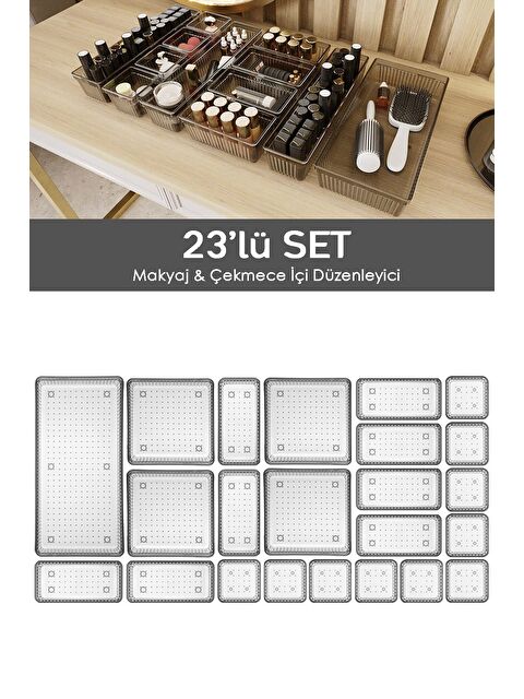 Meleni Home 23'lü Çekmece İçi Organizer Kozmetik Takı Makyaj Organizeri Dolap İçi Düzenleyici Antrasit - S000385512-29666