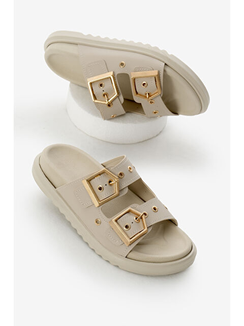 TONNY BLACK Kadın Bej Poli Taban Çift Bantlı Tokalı Terlik - S000493876-19928