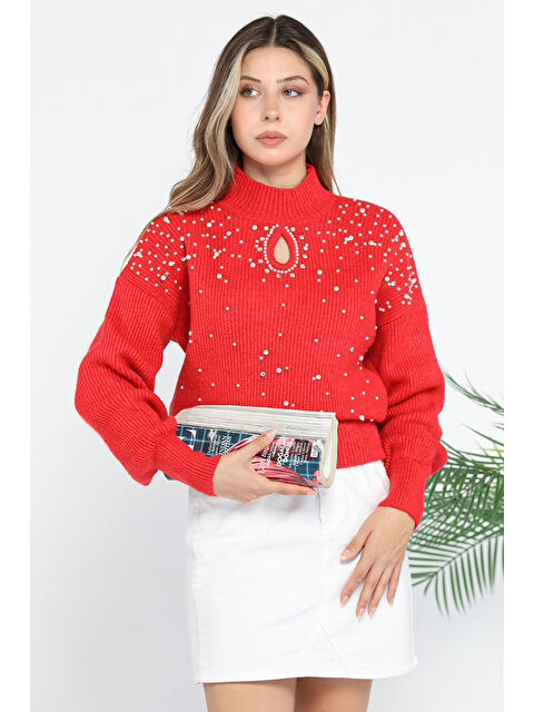 Gülseli Kadın İncili Taşl Detaylı Triko Kazak - S000289880-20045