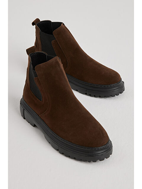 TONNY BLACK Erkek Kahve Kalın Faylon Hafif Taban Yanları Lastikli Chelsea Bot - S000493938-19413