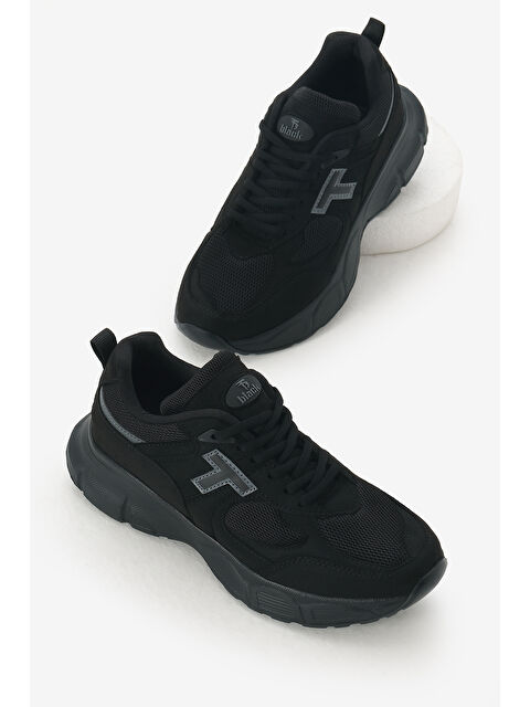 TONNY BLACK Unisex Siyah Yüksek Faylon Taban Nefes Alabilen Kumaş Bağcıklı Spor Ayakkabı - S000493855-19351