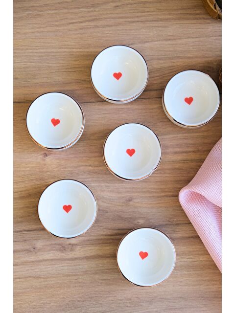 TABAK EVİ Porselen Kalpli İstifli Kase Altın Yaldızlı 6x2cm 30cc 6 Parça - S000494981-23173