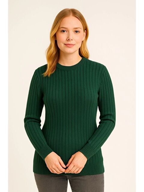 Jane's Bisiklet Yuvarlak Yaka Triko Kazak Pamuklu Kalın Fitilli Dokuma, Regular Fit Uzun Kollu Kışlık Model