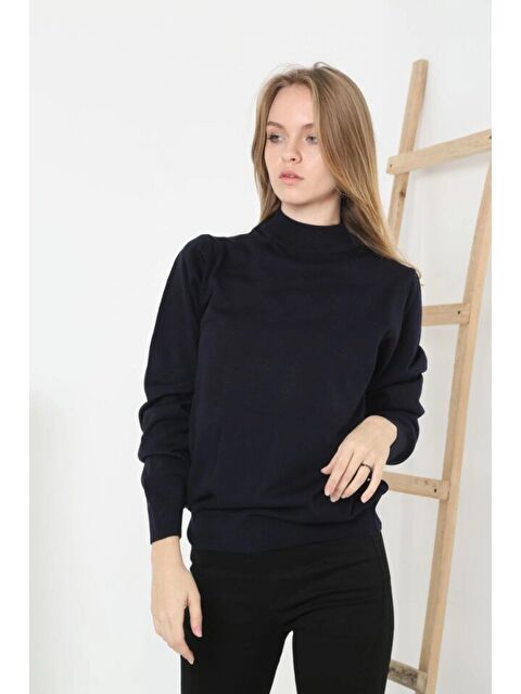 Jane's Yarım Boğaz Triko Kazak Yumuşak Dokulu Pamuklu Ince Dokuma, Uzun Kollu Rahat Regular Kalıp - Siyah