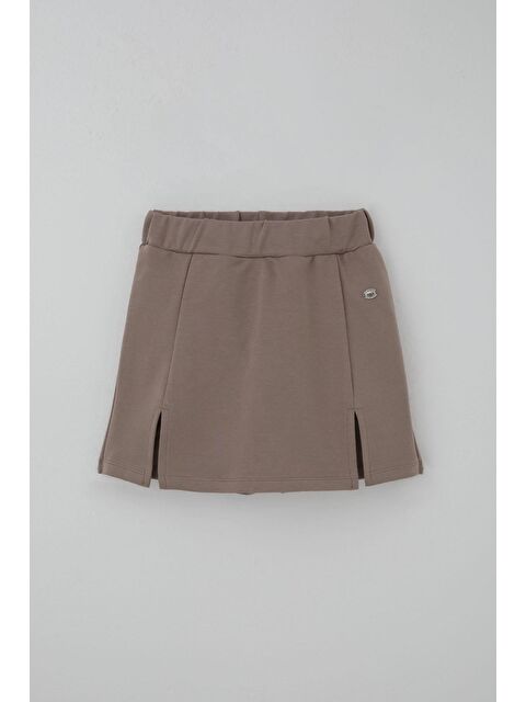 Breeze Kız Çocuk Şort Etek Arma Aksesuarlı Yırtmaçlı Vizon (9-14 Yaş)