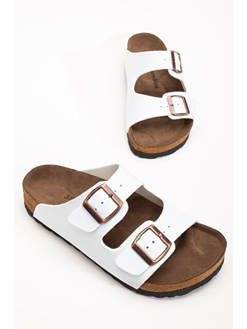 TONNY BLACK Unisex Beyaz Poli Taban Ayarlamalı Çift Tokalı Terlik - S000232071-20063