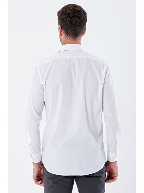 İMZA Beyaz Uzun Kollu Bez Ayağı Sert Yaka Cepli Pamuklu Comfort Fit Rahat Kesim Gömlek 1004235351 - S000356710-20063