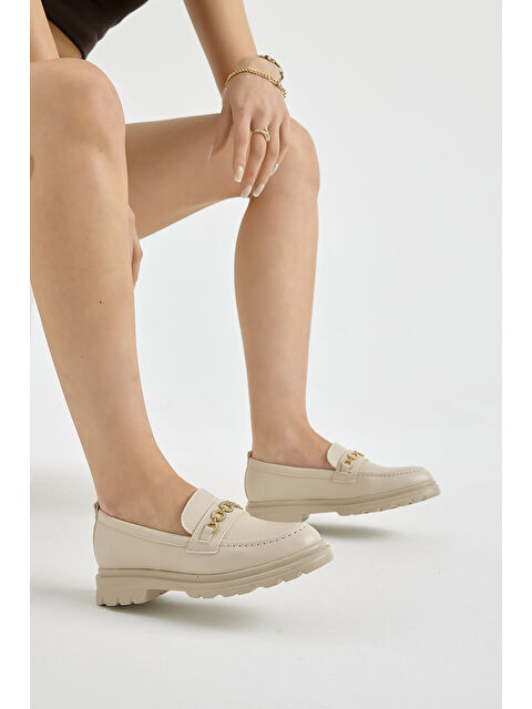 TONNY BLACK Kadın Bej Kalın Poli Taban Zincir Aksesuarlı Günlük Loafer - S000493943-19928