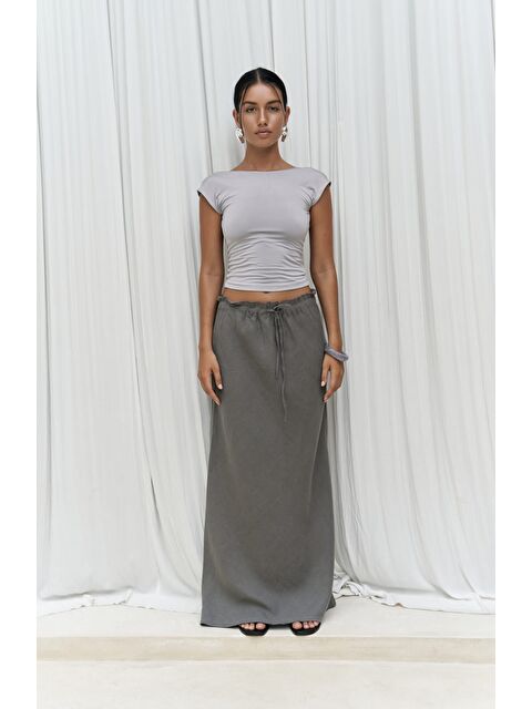 Bohemai Dolly Bağcıklı Antrasit Keten Etek - S000279657-29666