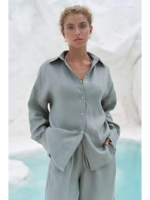 Bohemai Jelsomina Oversize Mint Keten Gömlek Pantolon Takım - S000393126-1180