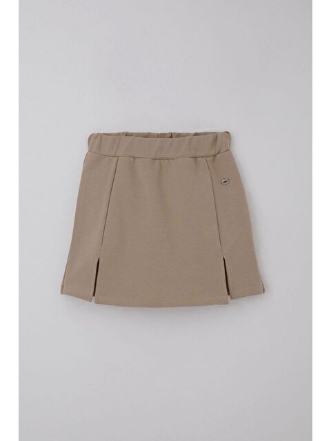 Breeze Kız Çocuk Şort Etek Arma Aksesuarlı Yırtmaçlı Bej (9-14 Yaş)