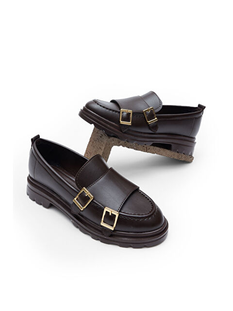 TONNY BLACK Kadın Bordo Kalın Poli Taban Çift Tokalı Günlük Loafer - S000493944-19951