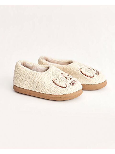 Chirpy Kadın Kışlık Cold Days Nakışlı Rahat Ev İçi Ayakkabı – Krem Renk - S000443165-19928