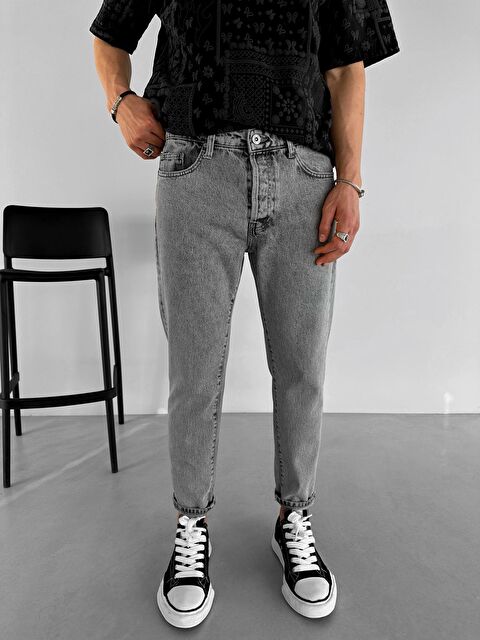 Abluka Online Loose Fit %100 Pamuk Jean Pantolon Antrasit - S000240460-29666