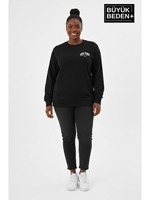Süperlife Kadın Büyük Beden New York Baskılı Bisilet Yaka İnce Sweatshirt SPR26BSWK956-5 - S000487621-19351