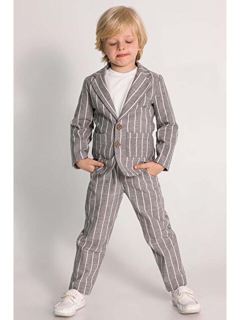 Riccotarz Erkek Çocuk Kruvaze Yaka Kesim Çift Cepli Blazer Ceket Tişört Takım - S000338301-33408