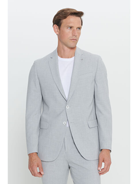 Altınyıldız Classics Erkek Açık Gri Slim Fit Dar Kesim Mono Yaka Gofre Desenli Takım Elbise