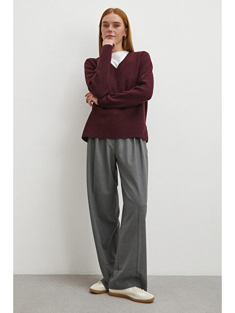 Never More Yüksek Bel Pileli Palazzo Pantolon Gri - S000487623-20600