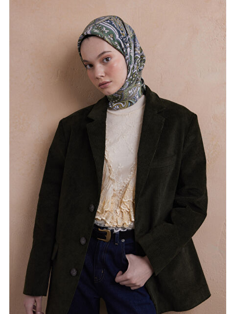 Fresh Scarfs Etnıc Floral Desen Pamuk İpek Eşarp Soft Yeşil - S000423216-18194