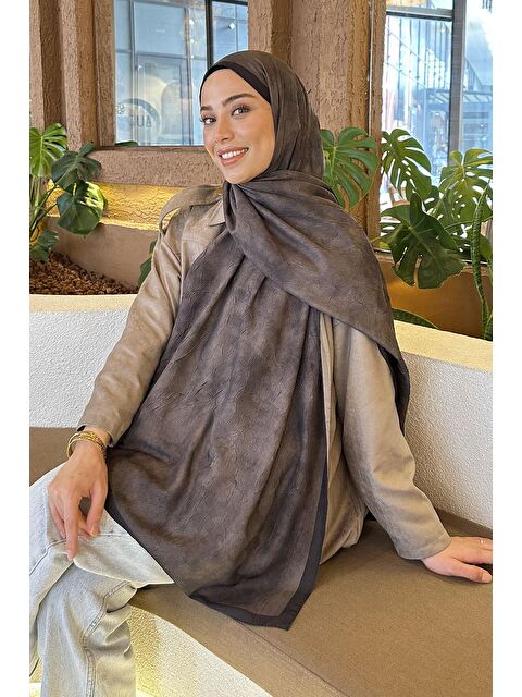 Lamelif Bulut Desen Bambu Şal Siyah Kahverengi - S000529581-37433