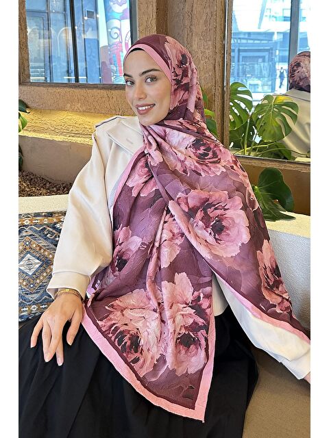 Lamelif Flower Desen Bambu Şal Şeker Pembesi - S000529580-20025