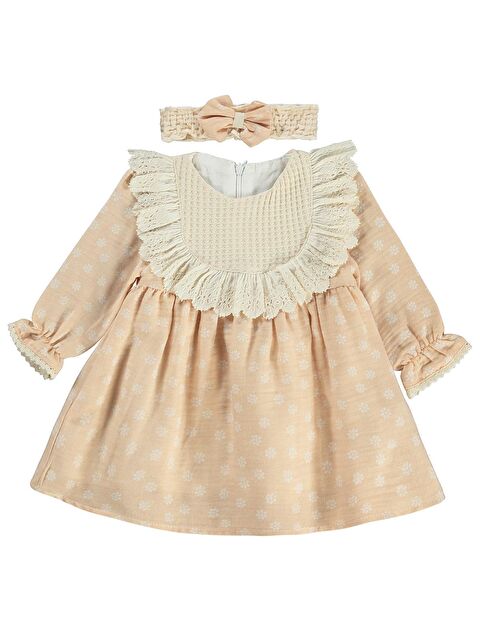 Kumru Lüks Roba Fistolu Bandanalı 6-18 Ay Elbise - Pudra 18-24 Ay - S000526605-24085