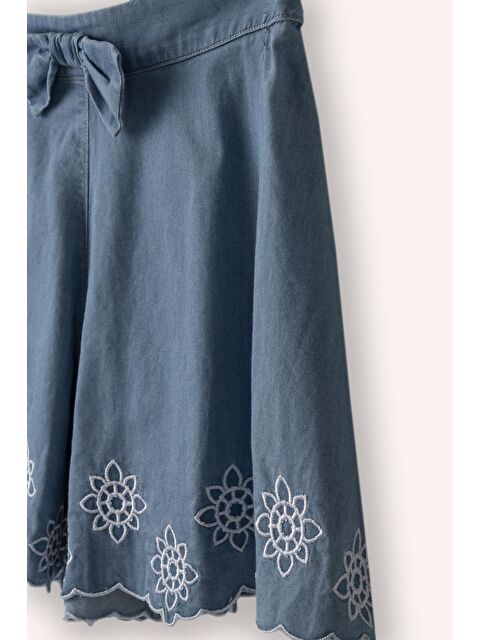Panço Kız Çocuk Nakış Detaylı Denim Şort Mavi - S000448724-17234