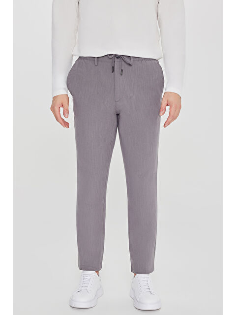 Altınyıldız Classics Erkek Füme Keten Slim Fit Beli Bağlamalı Yan Cepli Casual Pantolon