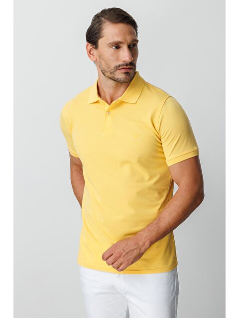 igs Sarı Modern Fit Dar Kalıp Polo Yaka Düz Kısa Kollu Pamuklu Tişört - S000490445-20072