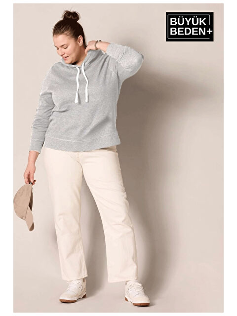 Süperlife Kadın Büyük Beden Kapüşonlu ince Sweatshirt SPR24BSWK57 - S000302888-17308