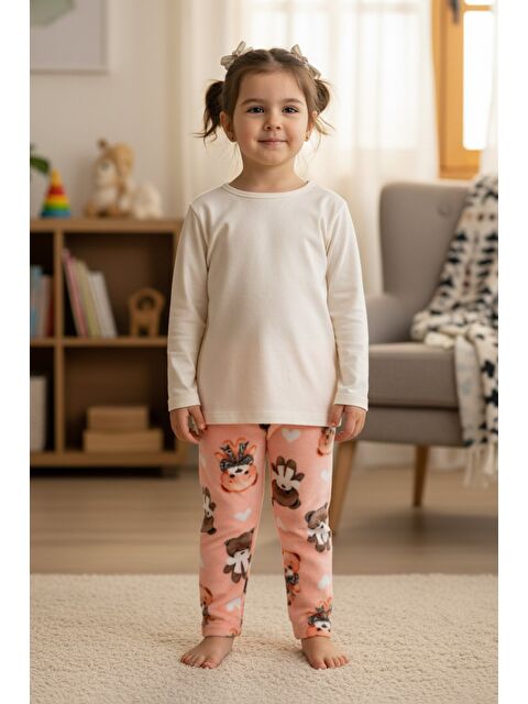 Fullamoda Yazı Desenli Beli Lastikli Kız Çocuk Polar Pijama Altı - S000473014-24085