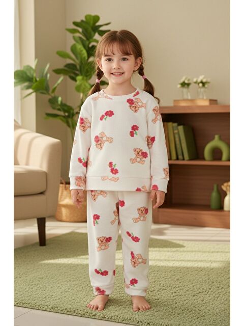 Fullamoda Ev Desenli Polar Unisex Çocuk Pijama Takımı - S000310681-19966