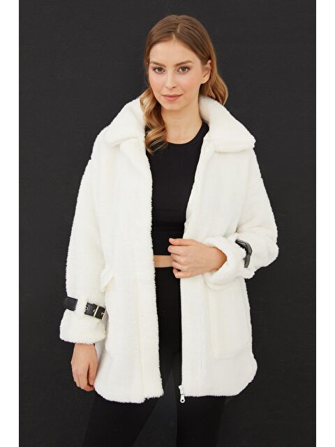 Fullamoda Kolları Tokalı Çift Cepli Pelüş Mont - S000443574-19351