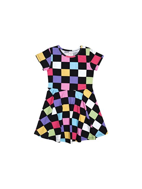 Lovetti Kız Çocuk Op Art Checkers Desen Kısa Kol Kloşe Etek Elbise - S000080946-23173