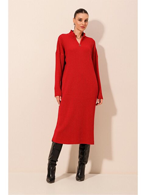 Bigdart 15839 Boydan Triko Elbise - Kırmızı - S000110376-20045