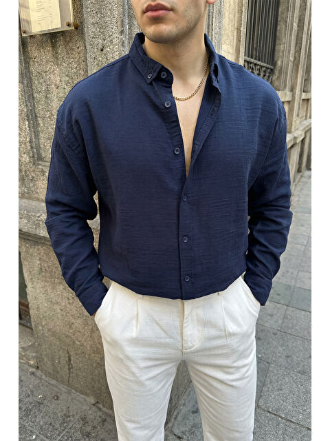 Livio Ferri Somin Premium Erkek Oversize Keten Görünümlü Gömlek