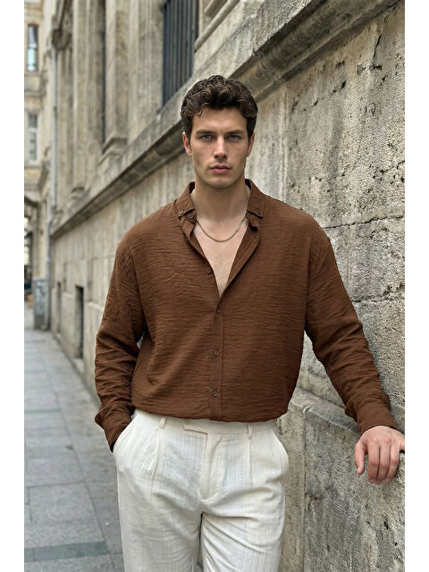 Livio Ferri Somin Premium Erkek Oversize Keten Görünümlü Gömlek