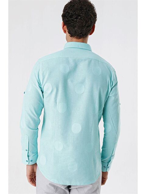 İMZA Açık Yeşil Kısalabilir Kollu Desenli Jakarlı Cepsiz %100 Pamuk Casual Slim Fit Gömlek 1004230183 - S000348073-29488