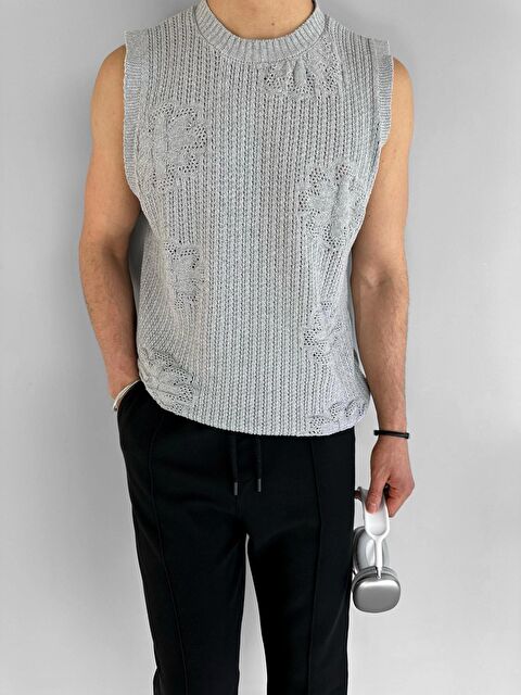 Abluka Online Erkek Örme Desenli Kolsuz Tişört Gri - S000236507-20600