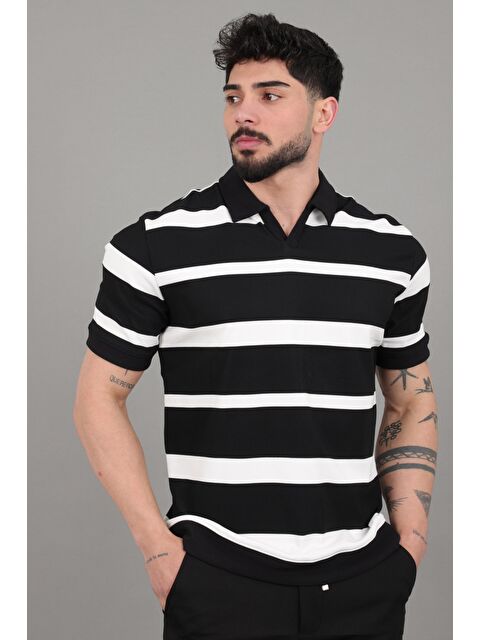 Stilkombin Çift Renk Çizgili Apaç Yaka Tişört GP 1042_30494