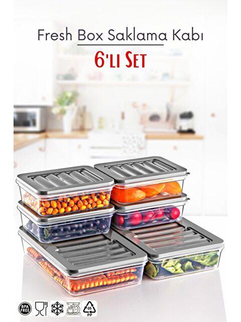 Nandy Home 6 Lı Set Freshbox Mikrodalga Ve Difrize Uygun Saklama Kabı Set 2 Gri - S000160003-20600