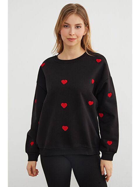 Fullamoda 3 İplik Kalp Nakışlı Oversize Sweatshirt - S000469624-19351