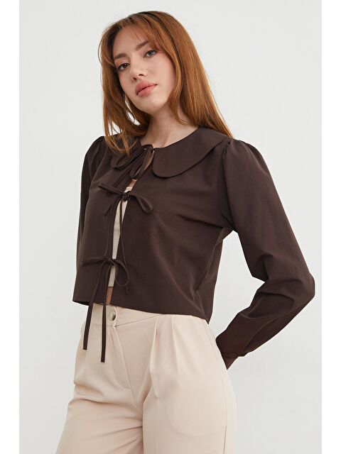 Fullamoda Bebe Yaka Önden Bağlamalı Crop Bluz - S000450846-19413