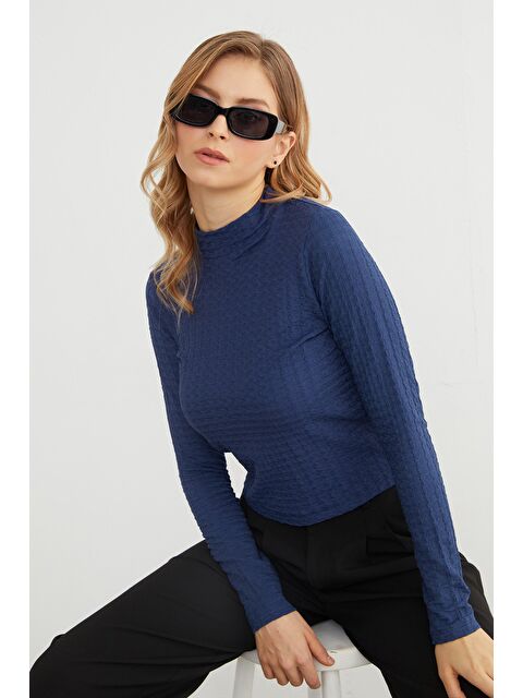 Fullamoda Dik Yaka Bürümcük Kumaş Bluz - S000455064-21164