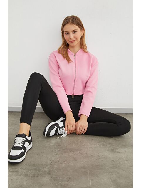 Fullamoda Fermuarlı Hakim Yaka Crop Spor Ceket - S000447713-20024
