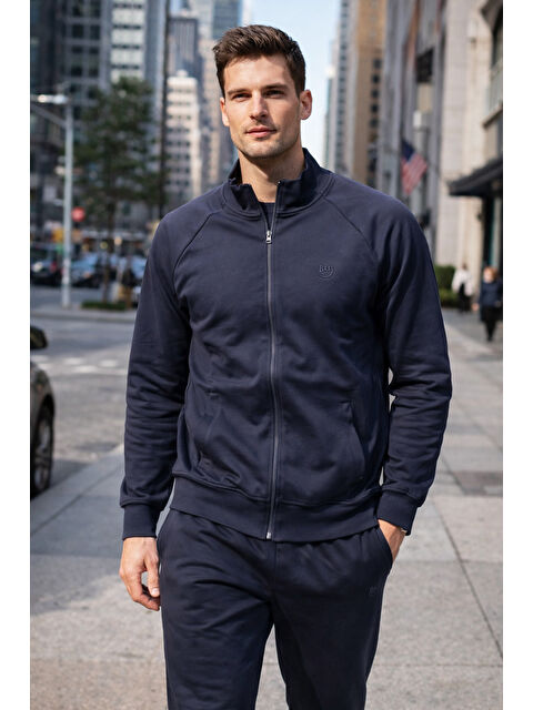 Remsa Erkek Pamuklu Fermuarlı Eşofman Takımı 7018 Lacivert - S000497652-21164