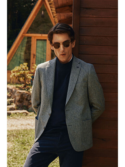 Altınyıldız Classics Erkek Antrasit Slim Fit Dar Kesim Mono Yaka Desenli Ceket - S000403266-29666