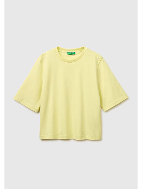 United Colors Of Benetton Kadın Sarı %100 Pamuk Boxy Fit T-Shirt