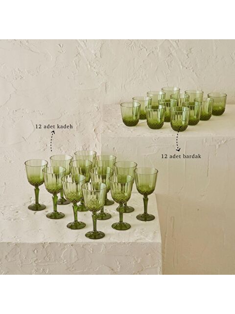 Bella Maison Colore Kesme Bardak-Kadeh Seti 24'lü Yeşil - S000247734-18194