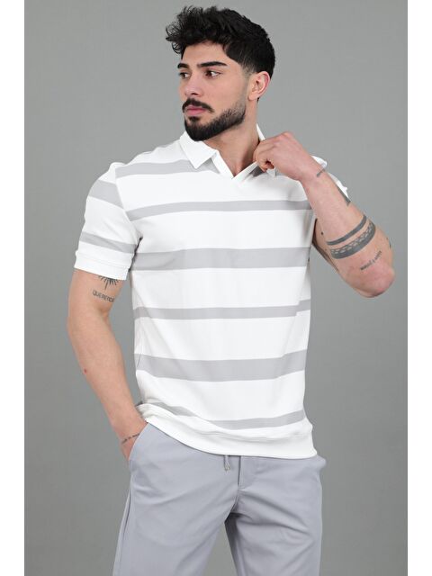 Stilkombin Çift Renk Çizgili Apaç Yaka Tişört GP 1042_30494